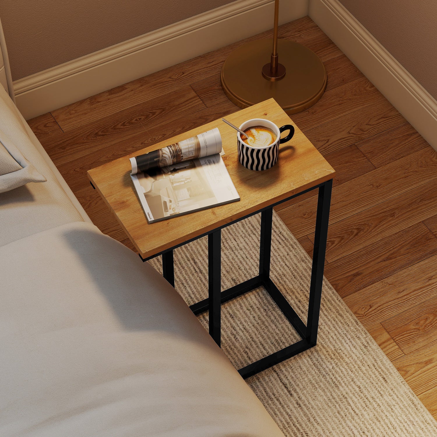 C-Shaped End Table Small Side Table with Sturdy Metal Frame, Natural End & Side Tables at Gallery Canada