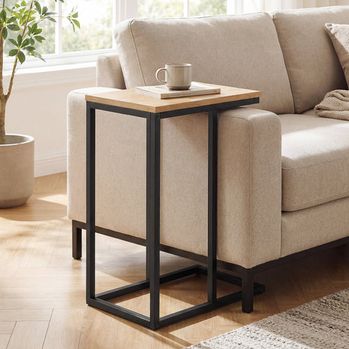 C-Shaped End Table Small Side Table with Sturdy Metal Frame, Natural