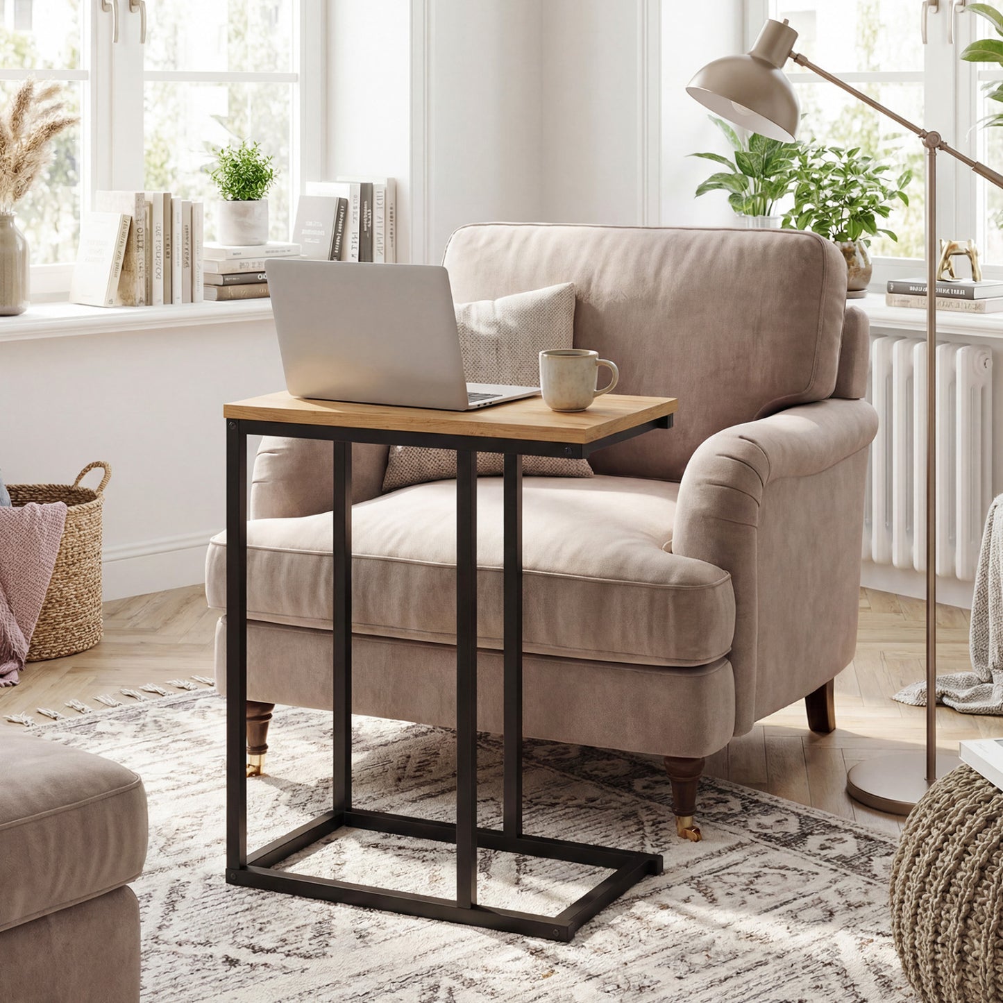 C-Shaped End Table Small Side Table with Sturdy Metal Frame, Natural End & Side Tables at Gallery Canada