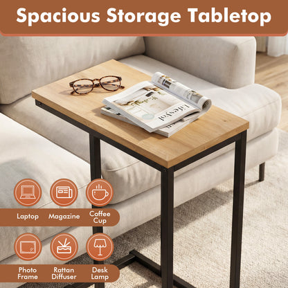 C-Shaped End Table Small Side Table with Sturdy Metal Frame, Natural End & Side Tables at Gallery Canada