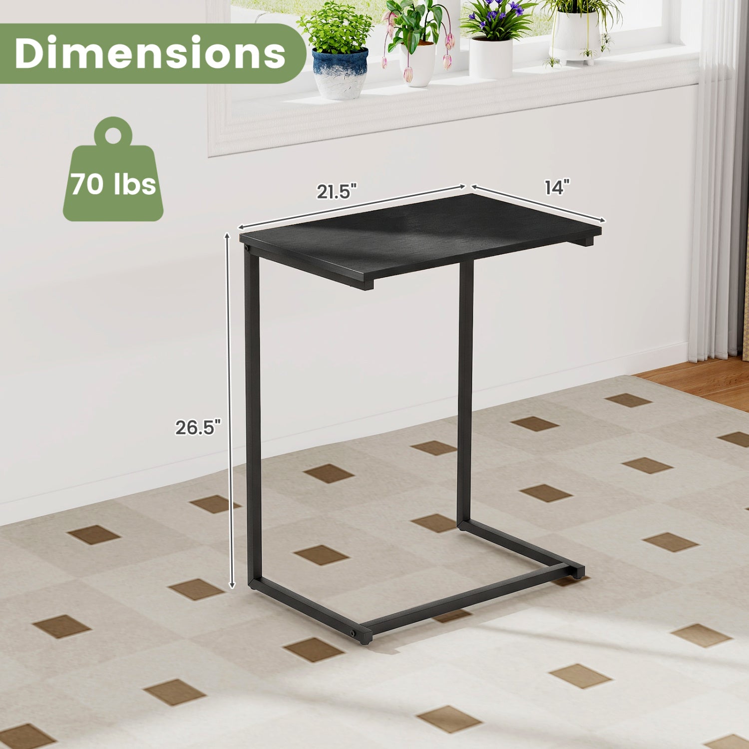 C-Shaped Side Table, Sofa Snack End Table, Black End & Side Tables at Gallery Canada