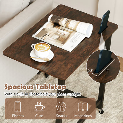 C-Shaped End Table With Wheels, Built-In Phone Slot, Rustic Brown End & Side Tables at Gallery Canada