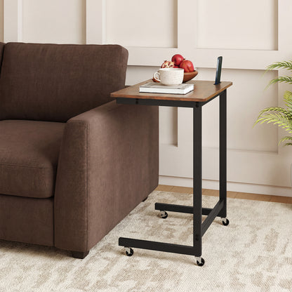 C-Shaped End Table With Wheels, Built-In Phone Slot, Rustic Brown End & Side Tables at Gallery Canada