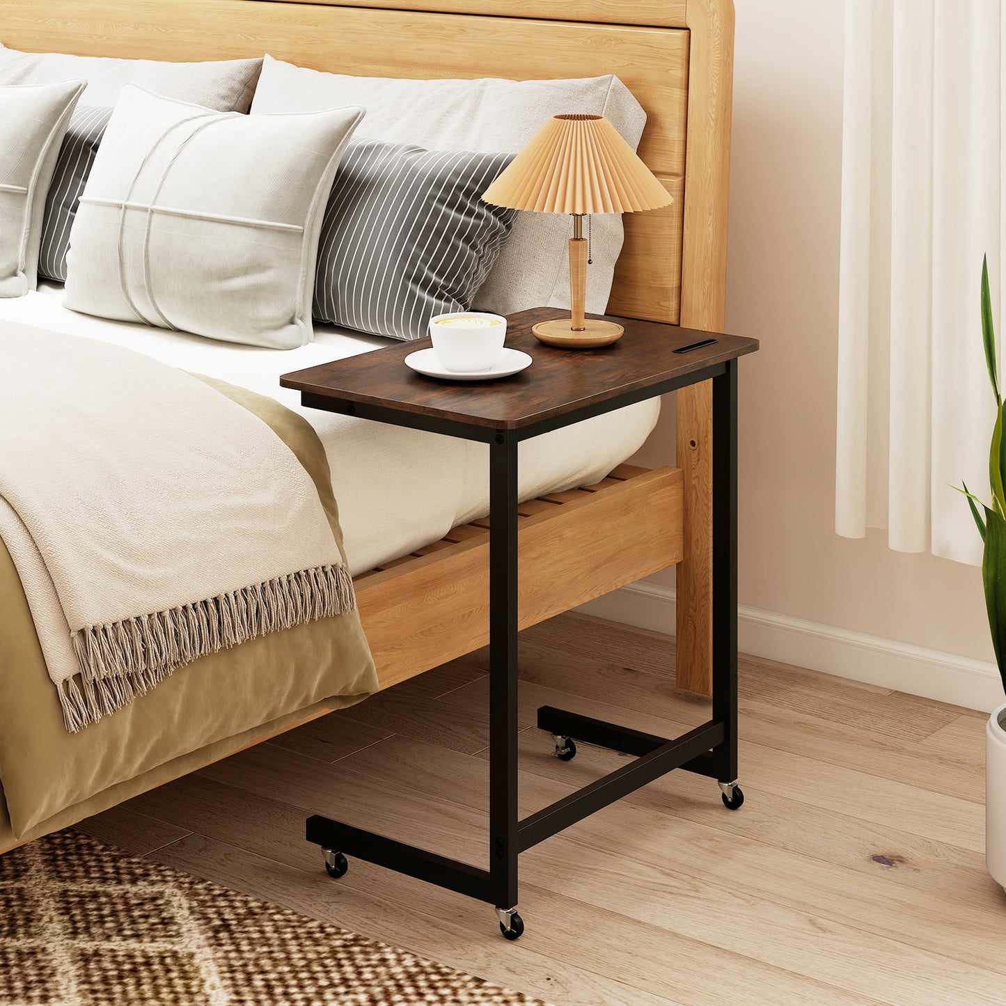 C-Shaped End Table With Wheels, Built-In Phone Slot, Rustic Brown End & Side Tables at Gallery Canada