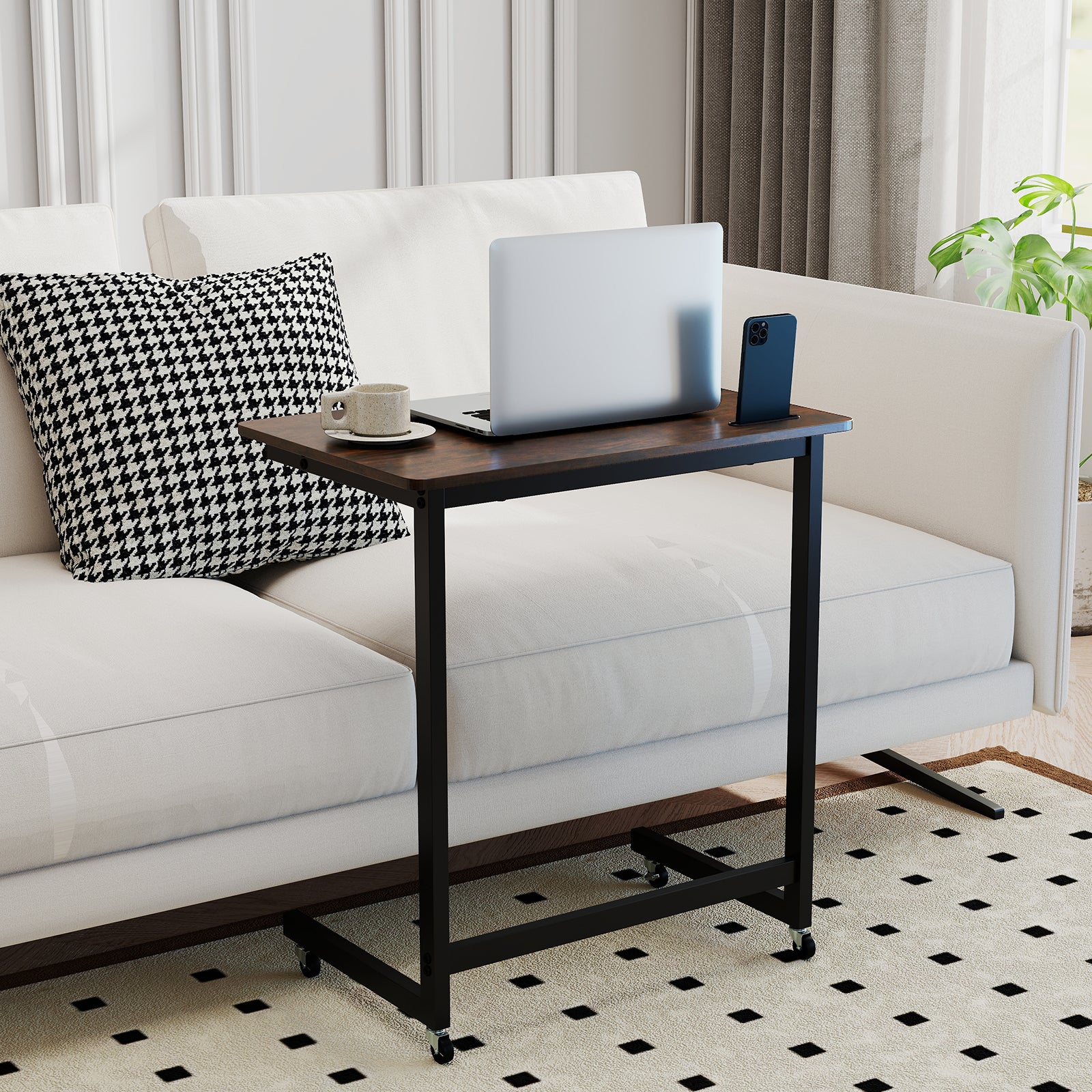C-Shaped End Table With Wheels, Built-In Phone Slot, Rustic Brown End & Side Tables at Gallery Canada