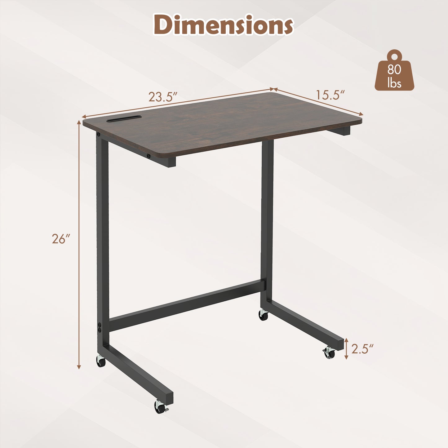C-Shaped End Table With Wheels, Built-In Phone Slot, Rustic Brown End & Side Tables at Gallery Canada