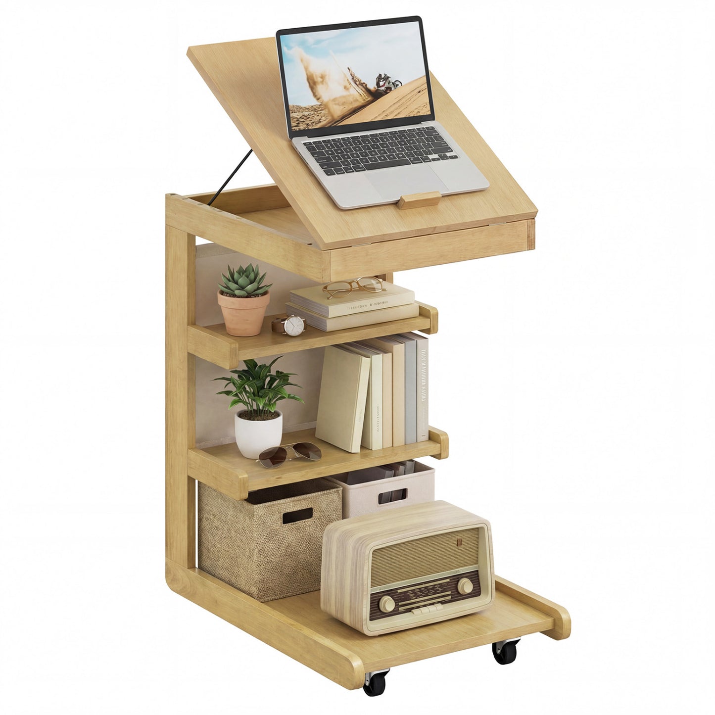 C-Shaped End Table With Wheels, Natural End & Side Tables at Gallery Canada