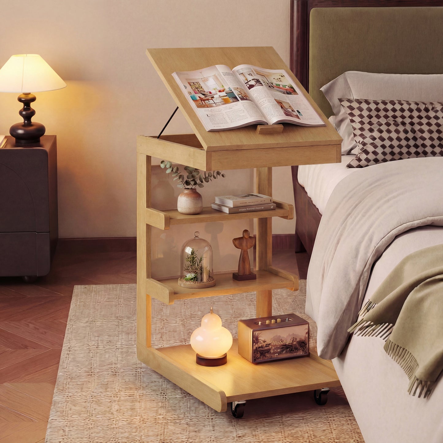 C-Shaped End Table With Wheels, Natural End & Side Tables at Gallery Canada