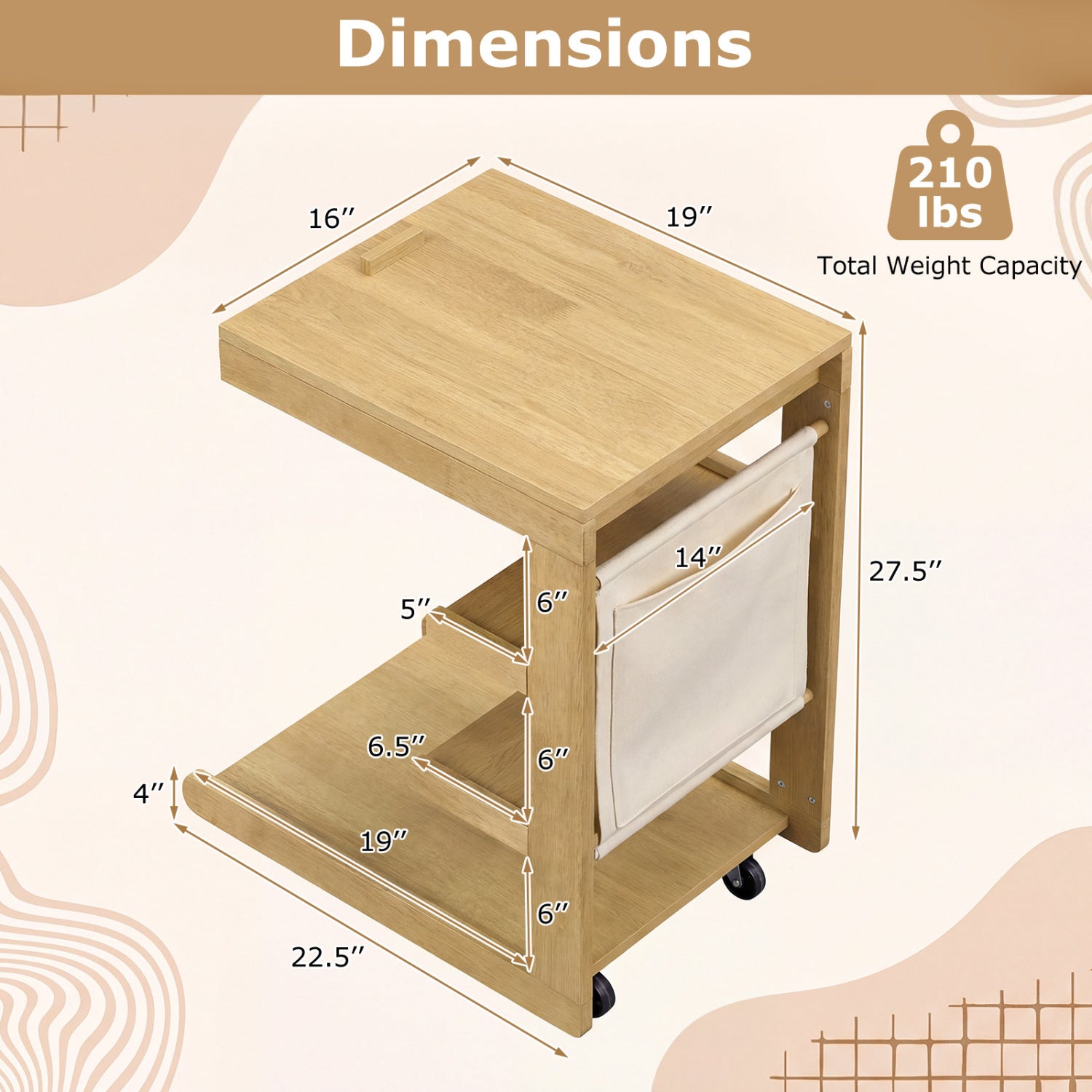C-Shaped End Table With Wheels, Natural End & Side Tables at Gallery Canada