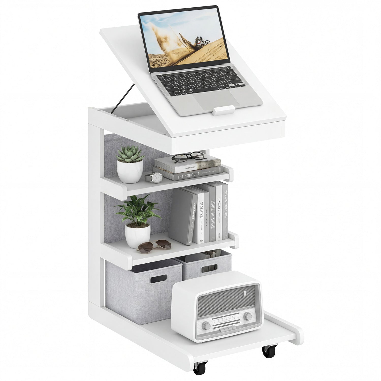 C-Shaped End Table With Wheels, White End & Side Tables at Gallery Canada