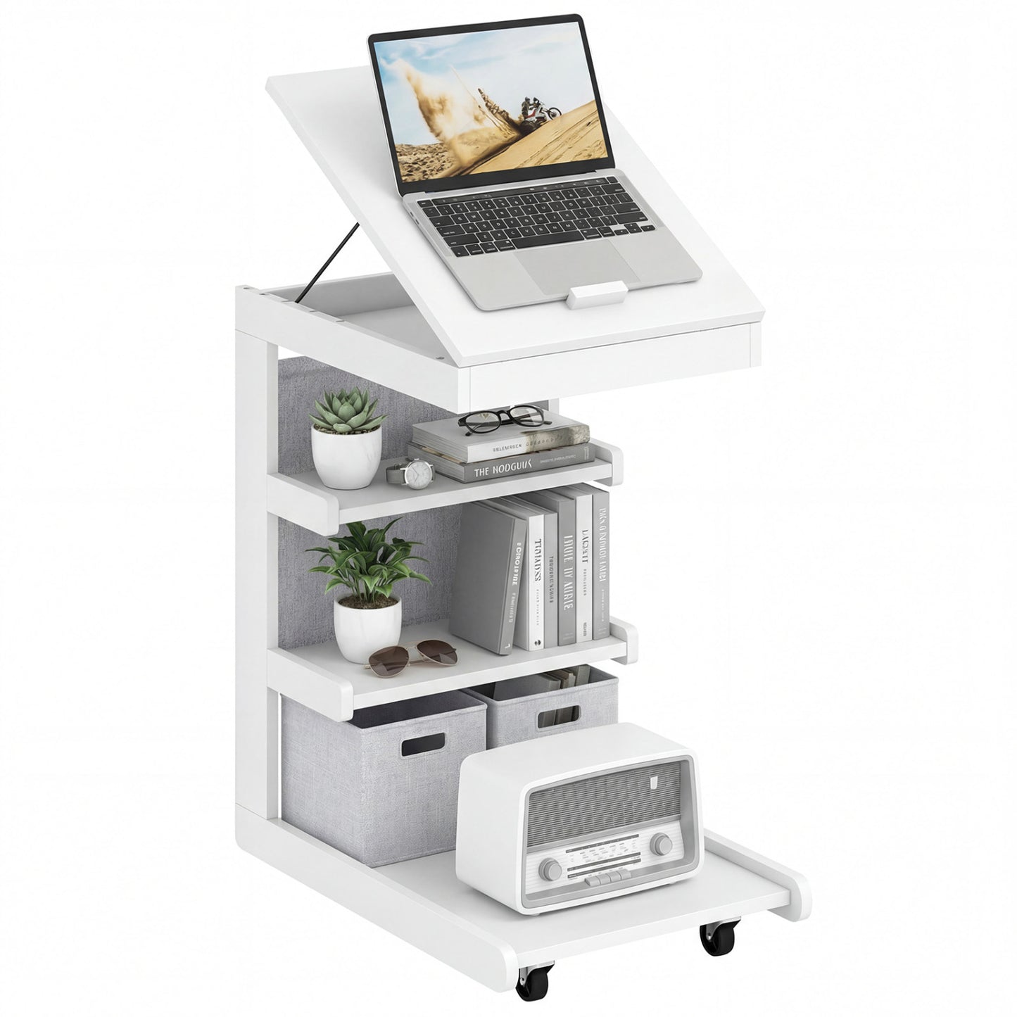 C-Shaped End Table With Wheels, White End & Side Tables at Gallery Canada