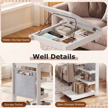 C-Shaped End Table With Wheels, White End & Side Tables at Gallery Canada