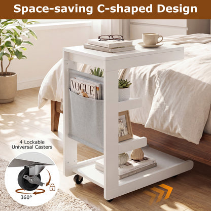 C-Shaped End Table With Wheels, White End & Side Tables at Gallery Canada