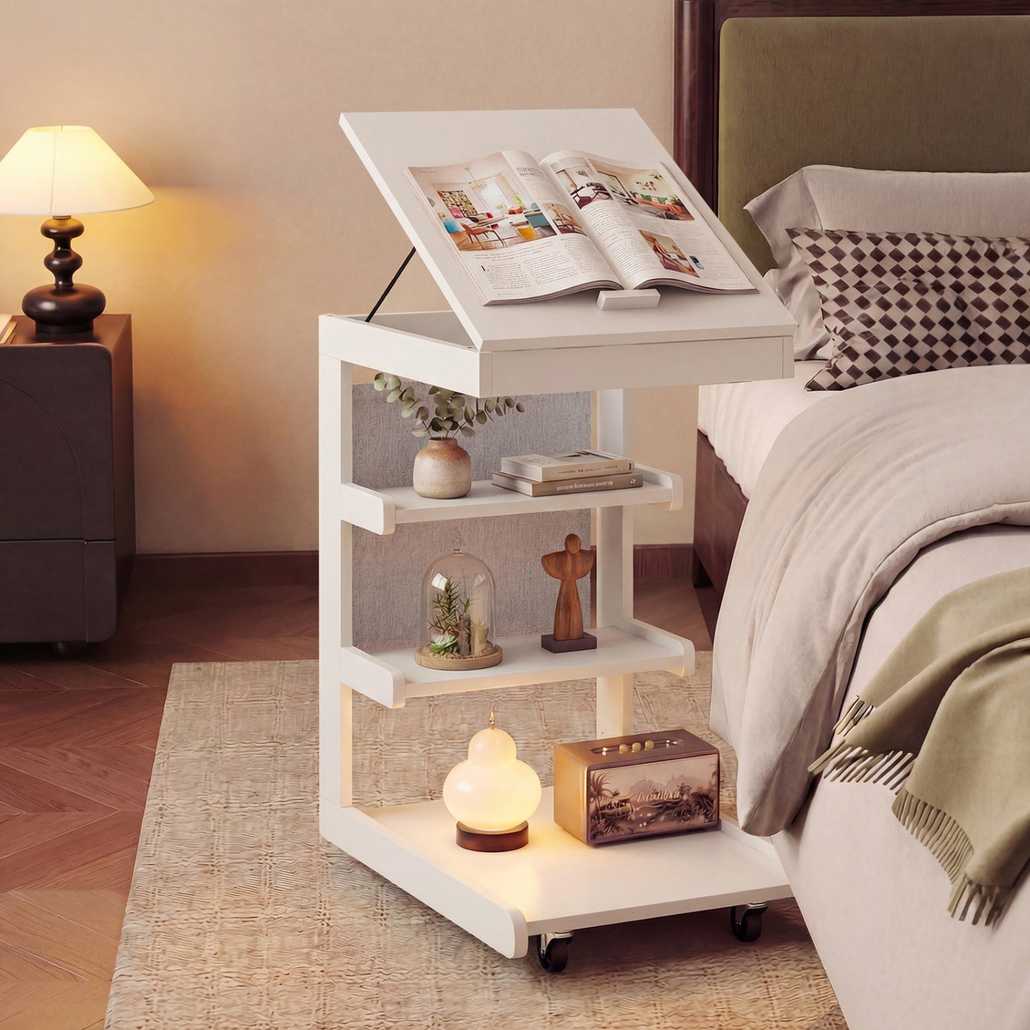 C-Shaped End Table With Wheels, White End & Side Tables at Gallery Canada