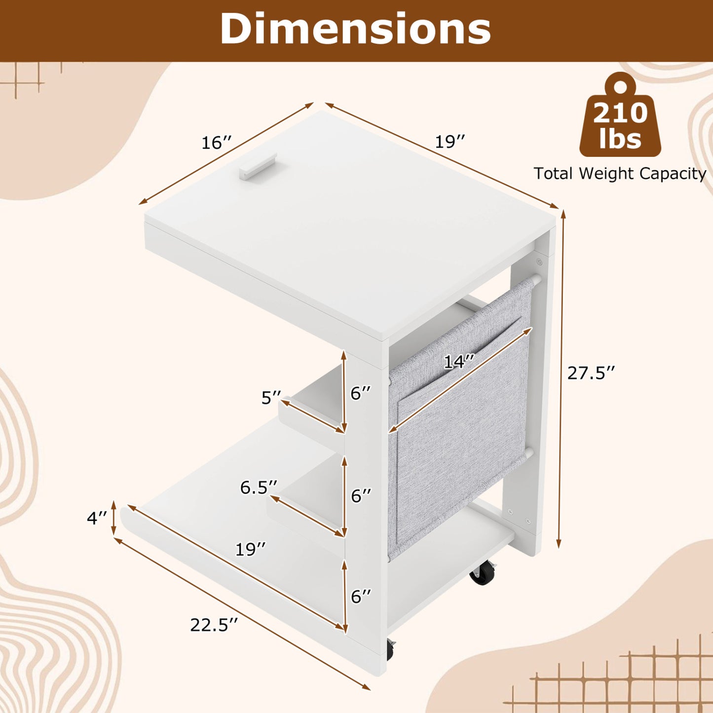 C-Shaped End Table With Wheels, White End & Side Tables at Gallery Canada