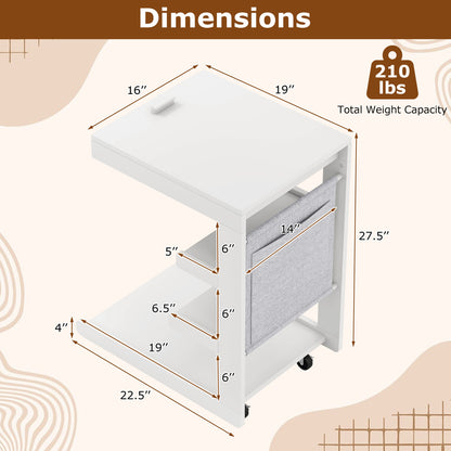 C-Shaped End Table With Wheels, White End & Side Tables at Gallery Canada