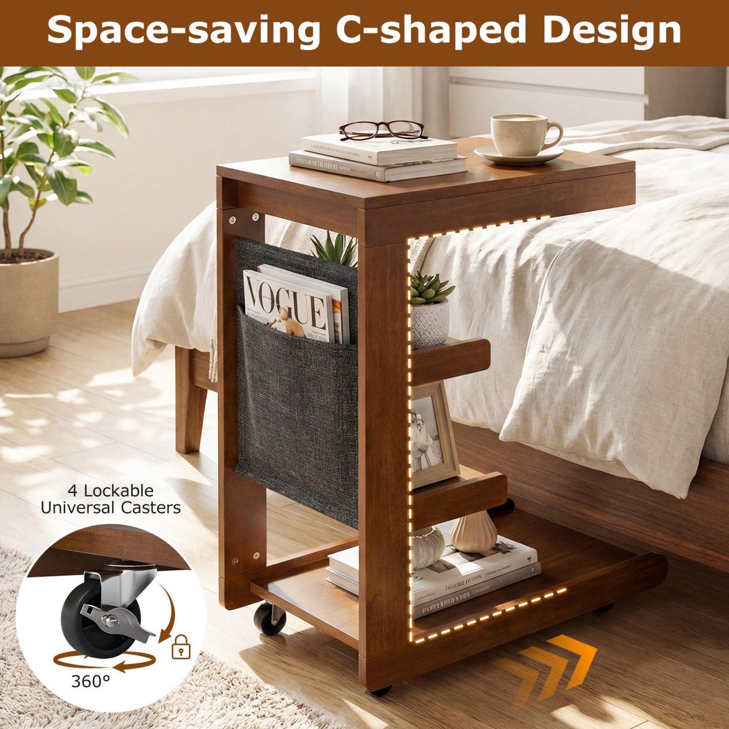 C-Shaped End Table With Wheels, Adjustable Desktop, Brown End & Side Tables at Gallery Canada