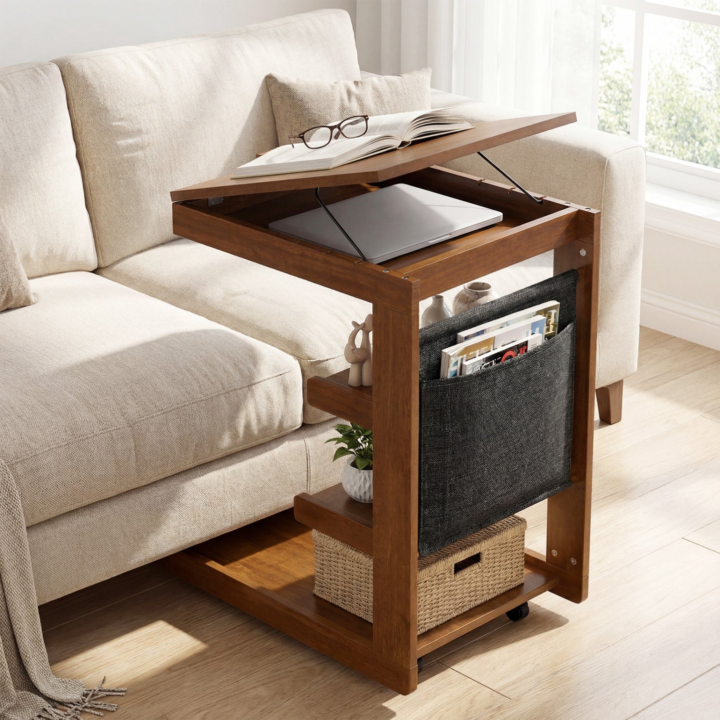 C-Shaped End Table With Wheels, Adjustable Desktop, Brown End & Side Tables at Gallery Canada