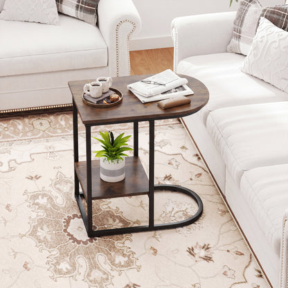 C-shaped Modern Sofa Side Table with Faux Marble Tabletop and Storage Shelf, Rustic Brown End & Side Tables at Gallery Canada