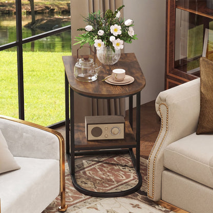 C-shaped Modern Sofa Side Table with Faux Marble Tabletop and Storage Shelf, Rustic Brown End & Side Tables at Gallery Canada