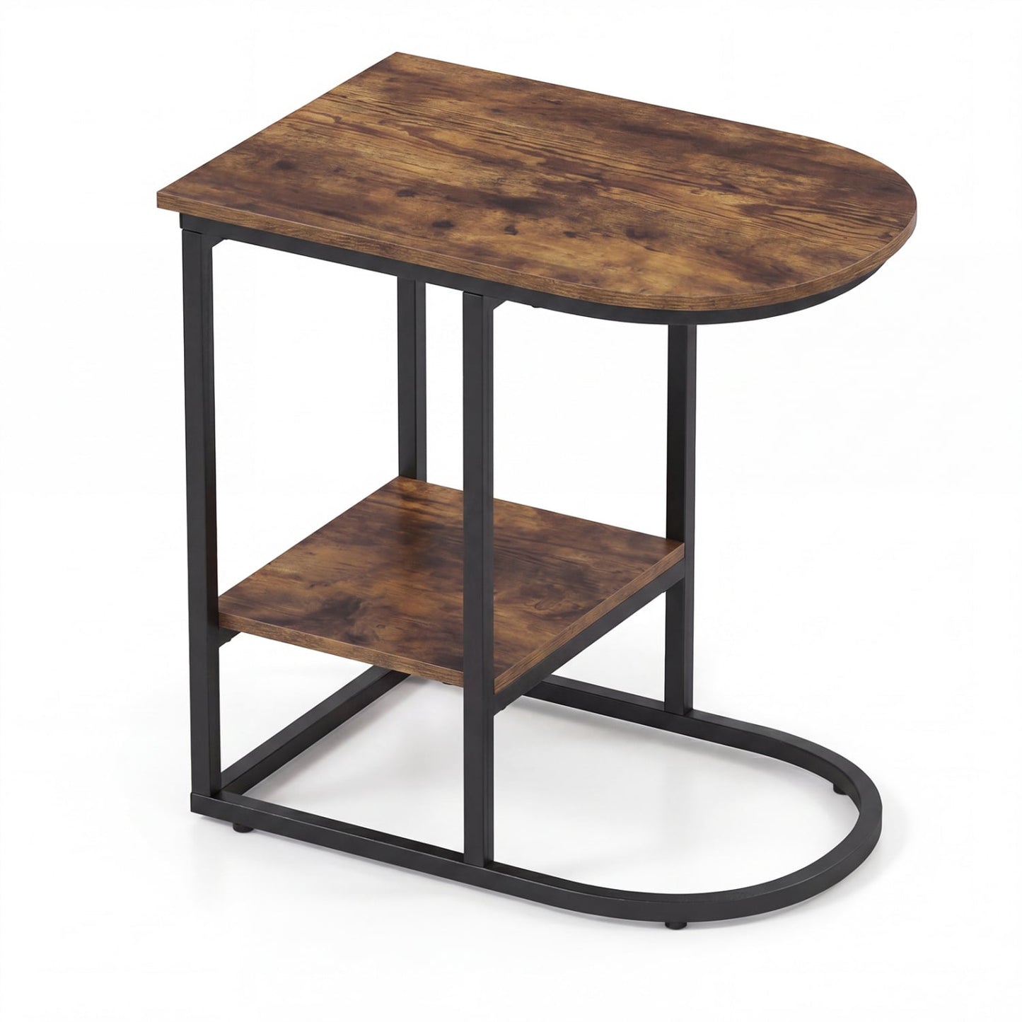C-shaped Modern Sofa Side Table with Faux Marble Tabletop and Storage Shelf, Rustic Brown End & Side Tables Rustic Brown at Gallery Canada