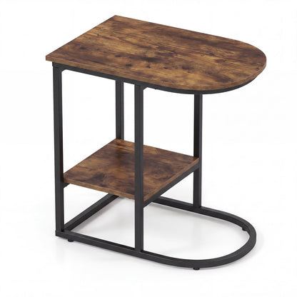 C-shaped Modern Sofa Side Table with Faux Marble Tabletop and Storage Shelf, Rustic Brown End & Side Tables Rustic Brown at Gallery Canada