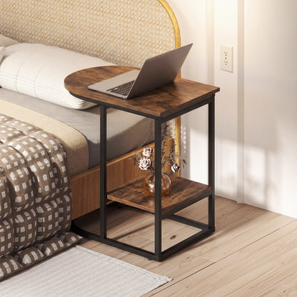 C-shaped Modern Sofa Side Table with Faux Marble Tabletop and Storage Shelf, Rustic Brown End & Side Tables at Gallery Canada