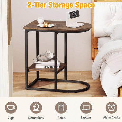 C-shaped Modern Sofa Side Table with Faux Marble Tabletop and Storage Shelf, Rustic Brown End & Side Tables at Gallery Canada