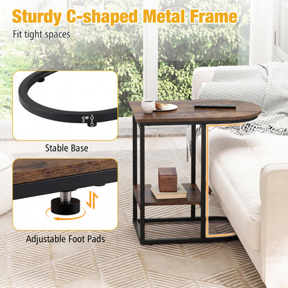 C-shaped Modern Sofa Side Table with Faux Marble Tabletop and Storage Shelf, Rustic Brown End & Side Tables at Gallery Canada