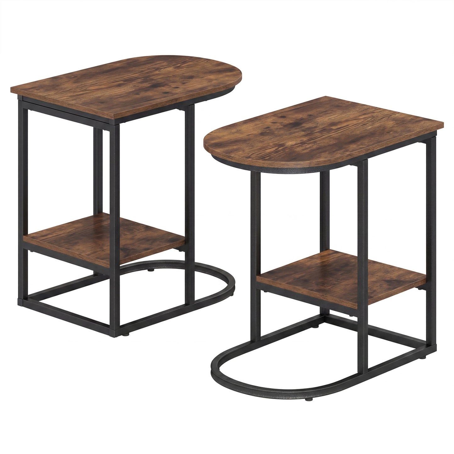 C-shaped Modern Sofa Side Table with Storage Shelf Faux and Marble Tabletop , Rustic Brown End & Side Tables at Gallery Canada