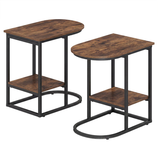 C-shaped Modern Sofa Side Table with Storage Shelf Faux and Marble Tabletop , Rustic Brown End & Side Tables Rustic Brown at Gallery Canada