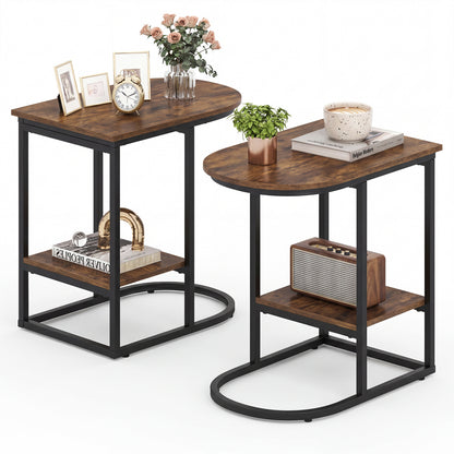 C-shaped Modern Sofa Side Table with Storage Shelf Faux and Marble Tabletop , Rustic Brown End & Side Tables at Gallery Canada