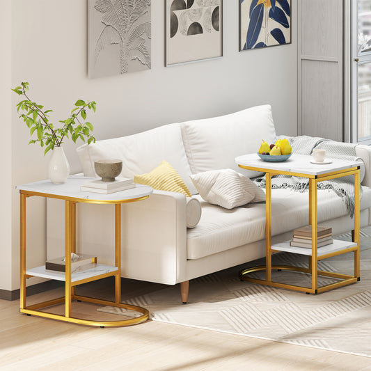 C-Shaped Sofa Side Table with Storage Shelf, White End & Side Tables White at Gallery Canada