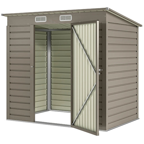 6 x 4FT Galvanized Metal Garden Shed, Double Doors, 2 Vents, Light Grey