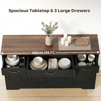 55" Sideboard Buffet Cabinet, Farmhouse Kitchen, 4 Barn Doors, 3 Drawers, Black Bar Cabinets at Gallery Canada