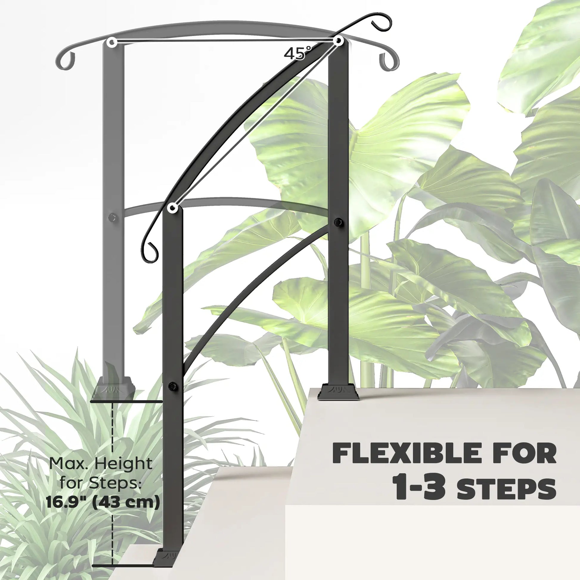 Outdoor Step Handrails, 1-3 Step, Metal Railing with Kit, Black Garden Decor at Gallery Canada