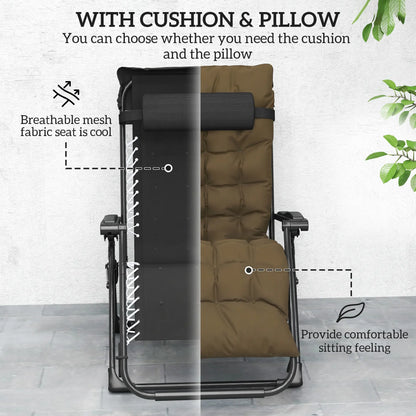 Folding Garden Chair, Reclining Zero Gravity Sun Lounger, Khaki Lounger Chairs at Gallery Canada