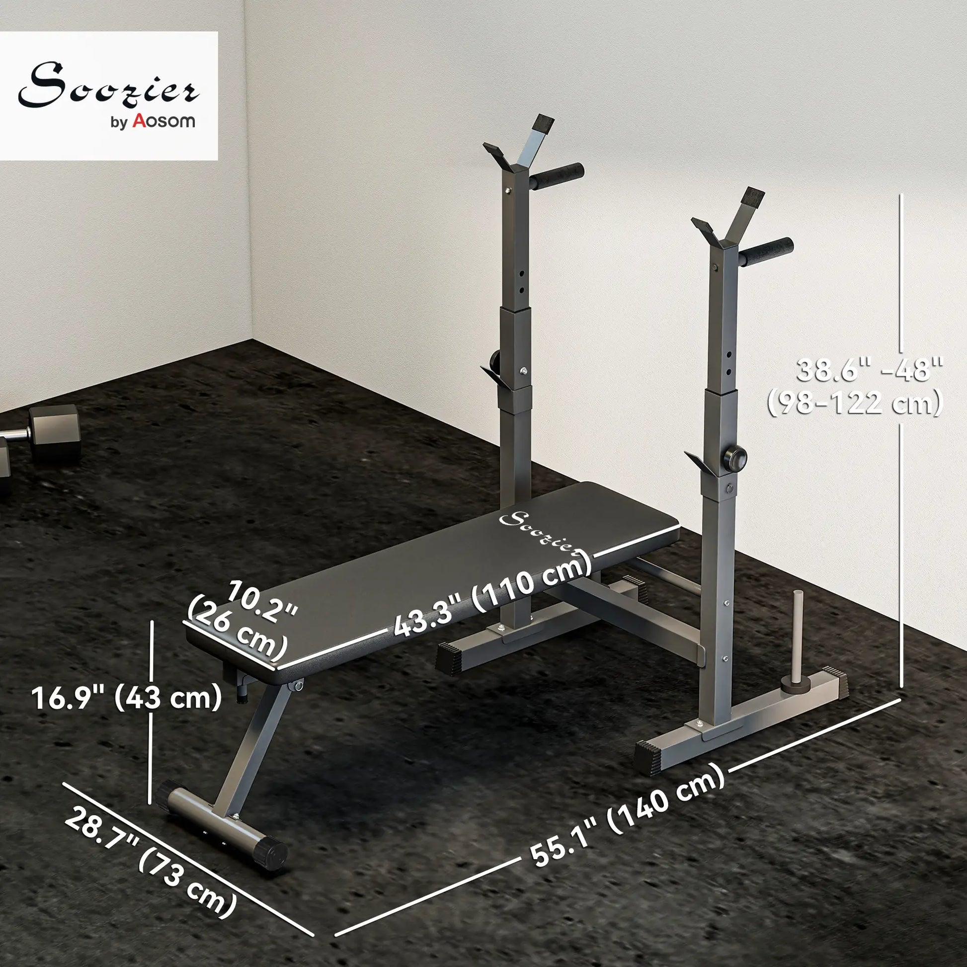 Adjustable Weight Bench, Foldable with Barbell Rack, Dip Station, Black and Grey Weight Benches at Gallery Canada