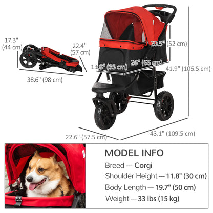3 Wheel Folding Dog Stroller, Adjustable Canopy, Storage Brake, Mesh Window, S&M Dogs, Red Dog Bike Trailers & Strollers at Gallery Canada