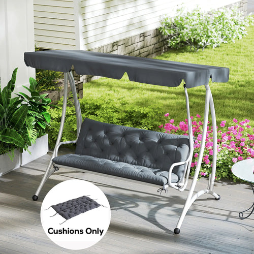 3 Seater Outdoor Bench Swing Cushions, Patio Garden, Dark Grey