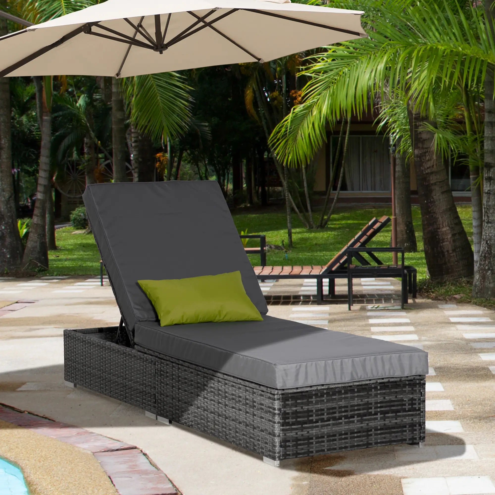 Patio Wicker Lounger, Outdoor PE Rattan Chaise Lounge, Adjustable Recliner, Grey Chaise Loungers at Gallery Canada