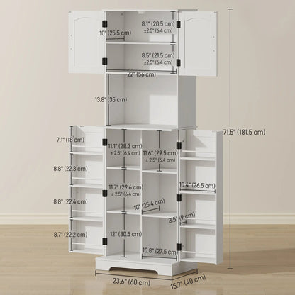 71.5" Tall Pantry Cabinet, Farmhouse Kitchen Storage, Adjustable Shelves, White Kitchen Pantry Cabinets at Gallery Canada