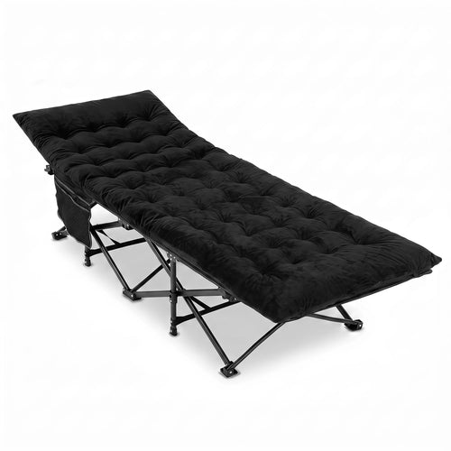Camping Cot For Adults With Padded Mat, Black