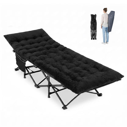 Camping Cot For Adults With Padded Mat, Black