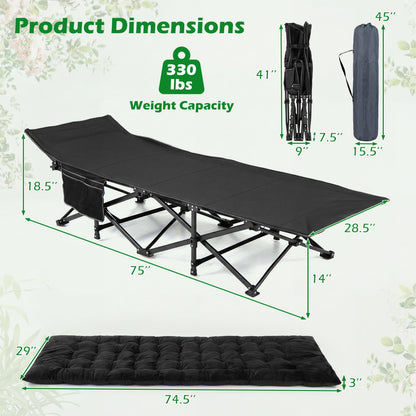 Camping Cot For Adults With Padded Mat, Black