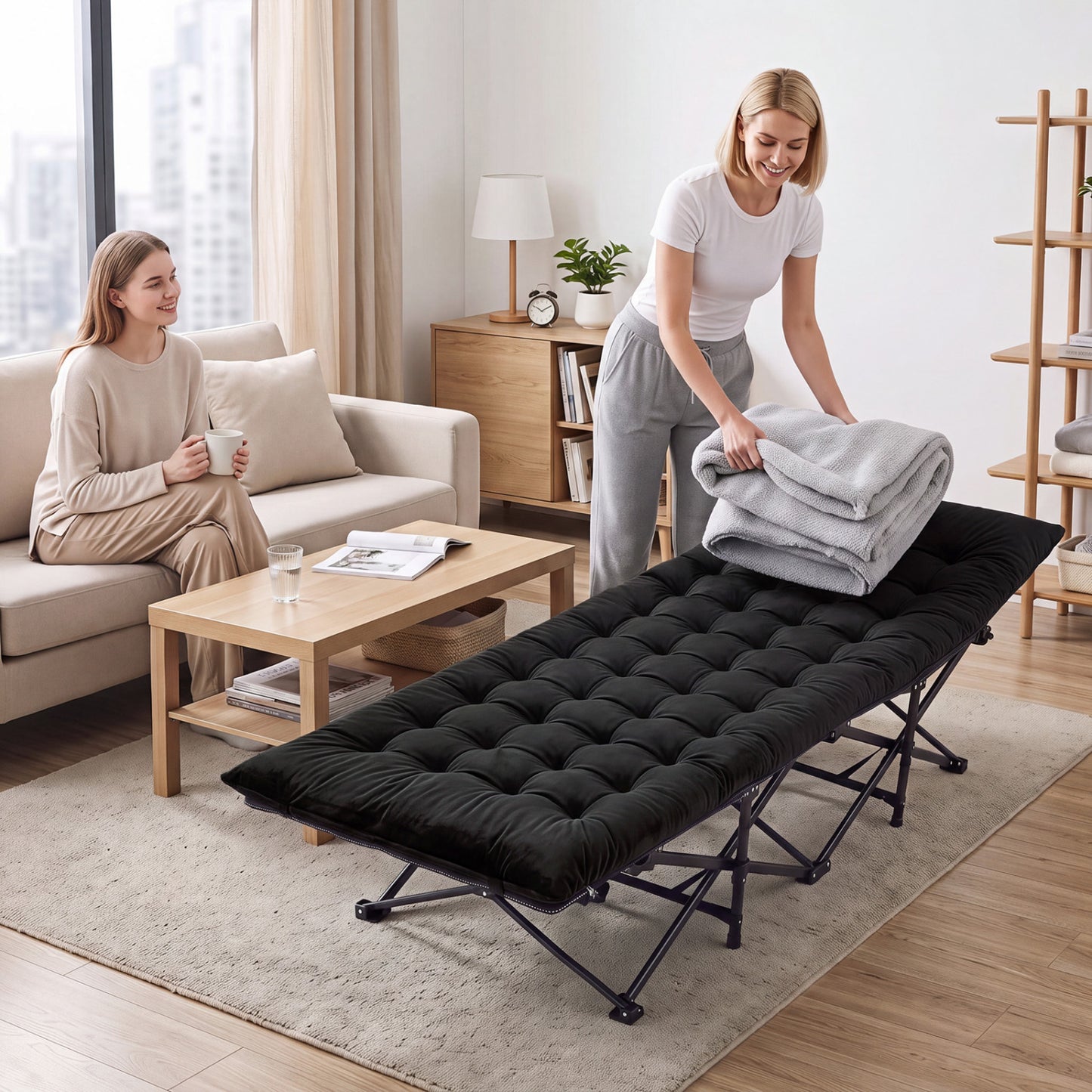 Camping Cot For Adults With Padded Mat, Black