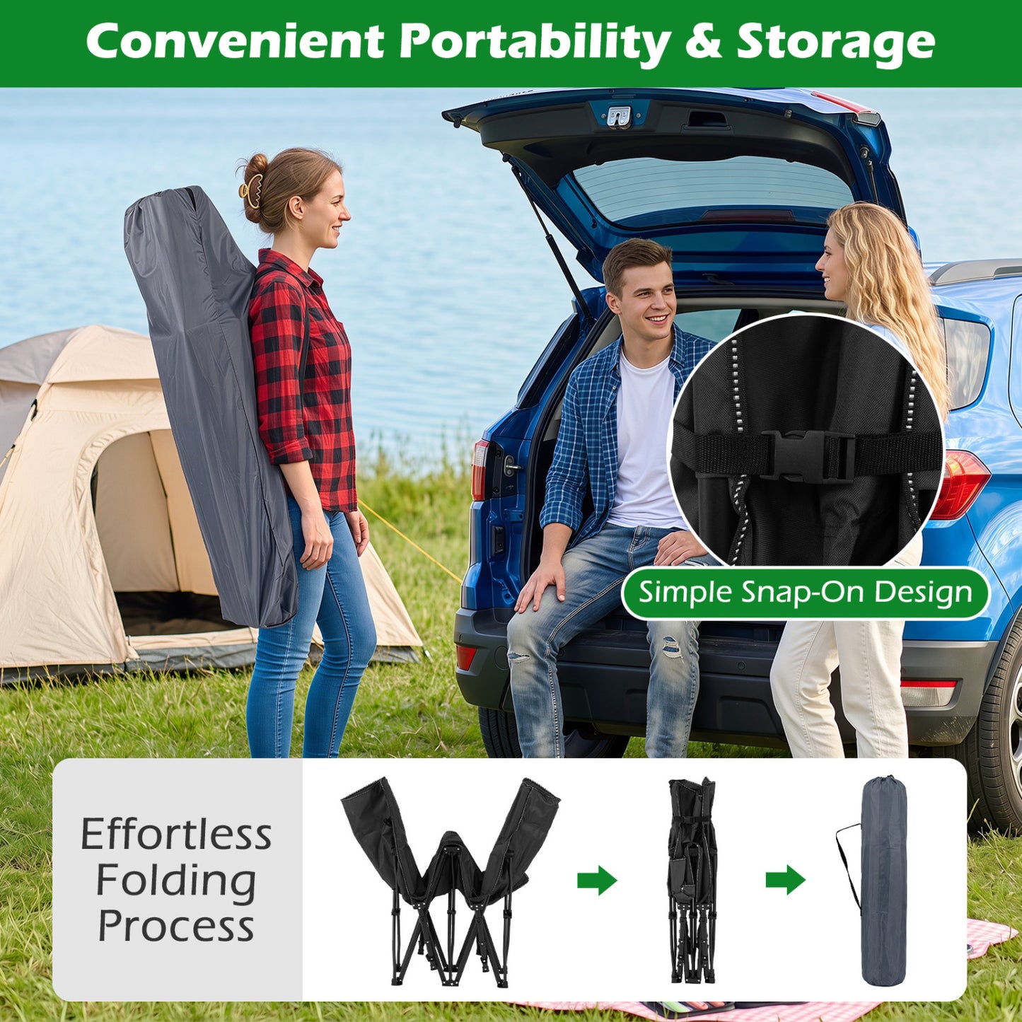 Camping Cot For Adults With Padded Mat, Black