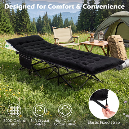Camping Cot For Adults With Padded Mat, Black