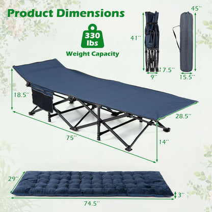 Camping Cot With Padded Mat And Bag, Navy