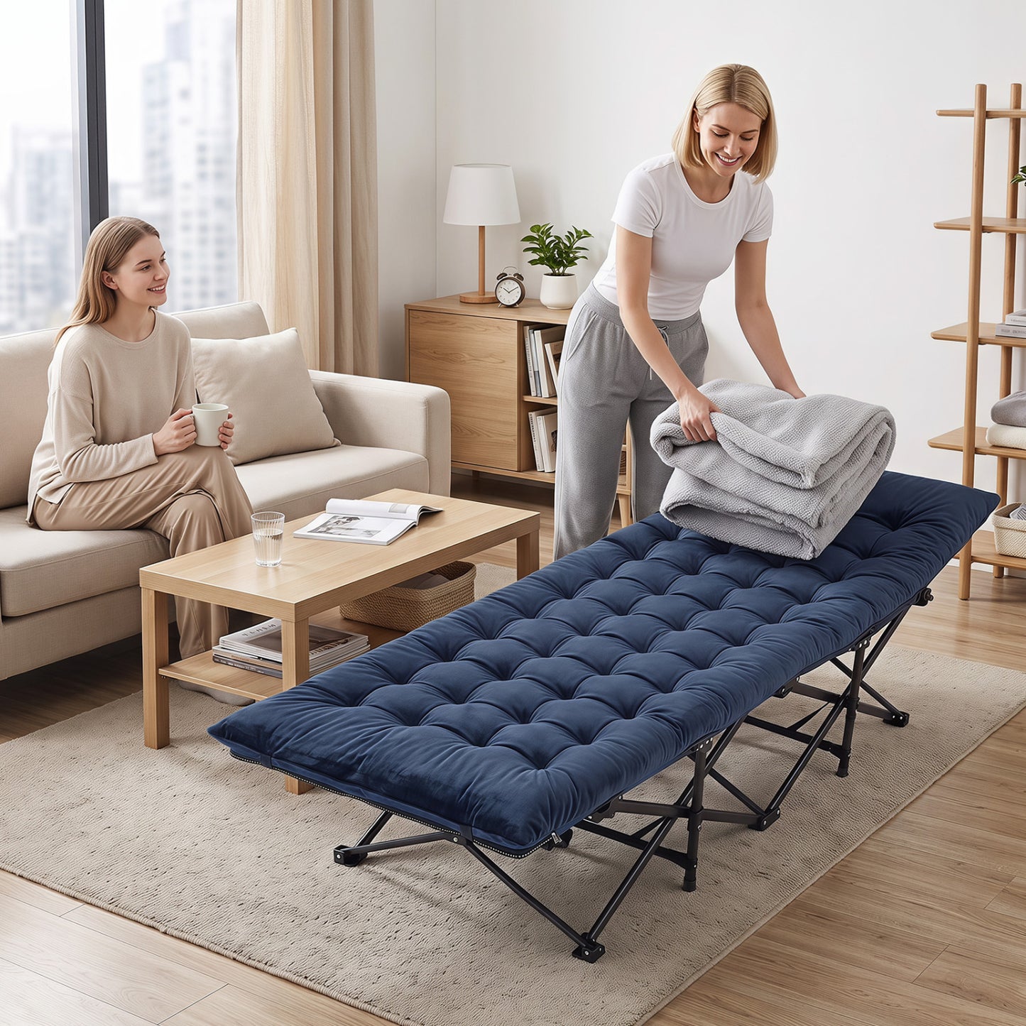 Camping Cot With Padded Mat And Bag, Navy